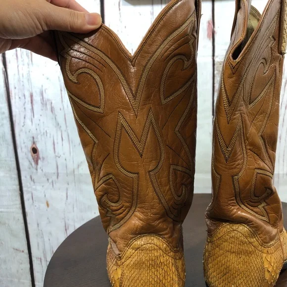 Dan Post Men's Tan Exotic SnakeSkin & Leather Western Boots 11 - Picture 11 of 16
